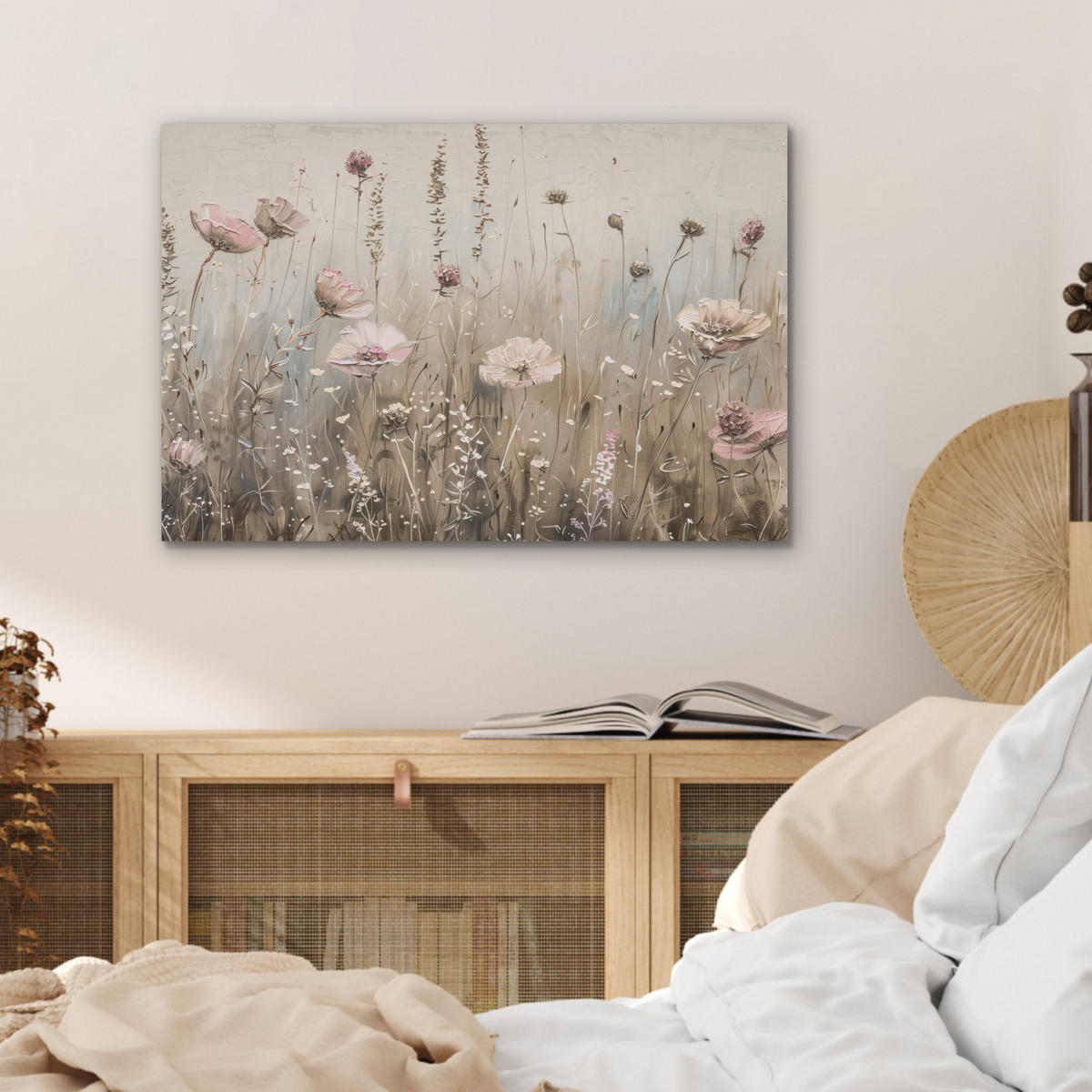 AKUSTIKBILD Blumen - Rosa - Modern - Beige Wanddeko 70x50 cm - Beige, Kunststoff (70/50/0.9cm) - MuchoWow