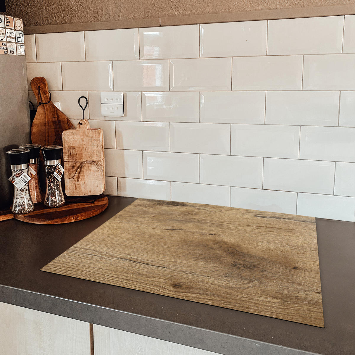 HERDABDECKPLATTE Holz - Braun - Holzoptik 65x52 cm - Eichefarben, Kunststoff (65/0.2/52cm) - MuchoWow