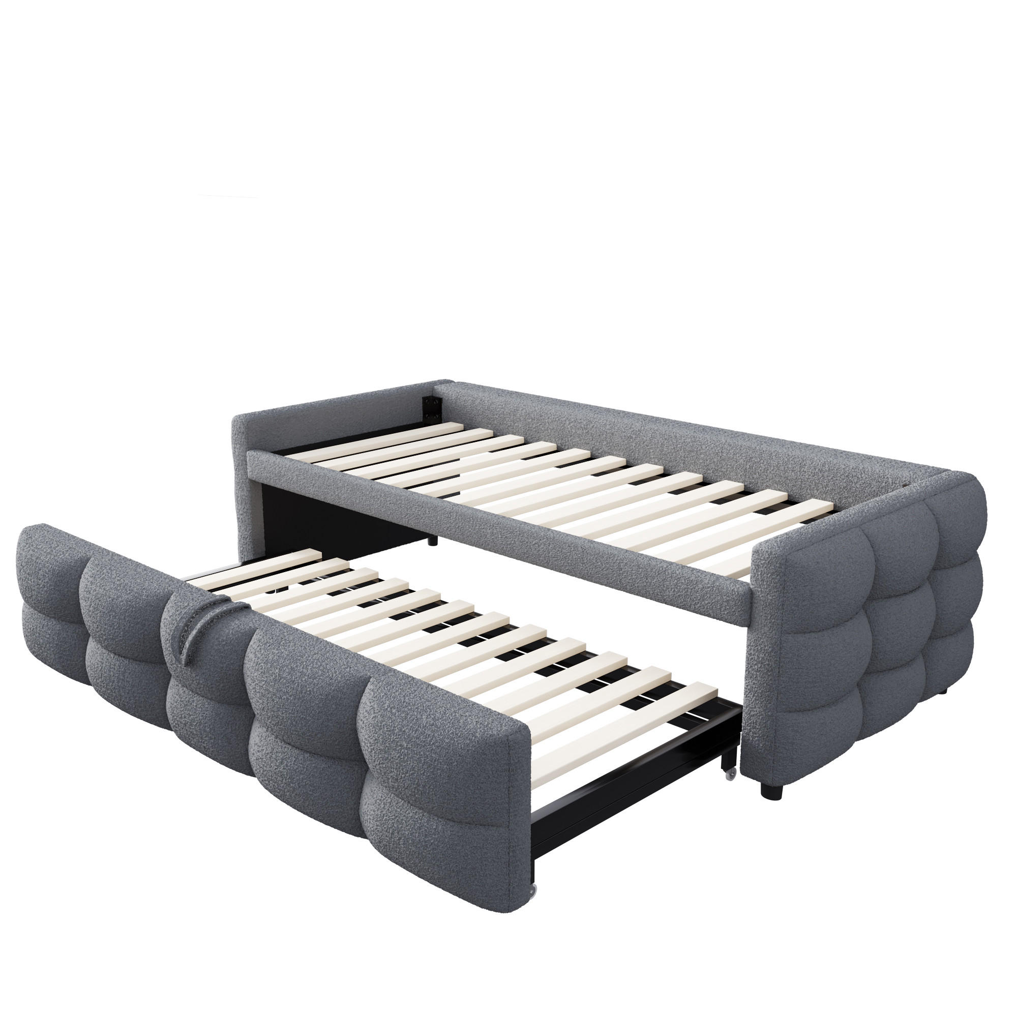 AUSZIEHBETT 90/180/190 cm DE-01659, in Grau, mit Teddy-Samt - Grau, Metall (90/190cm) - ComfortXL