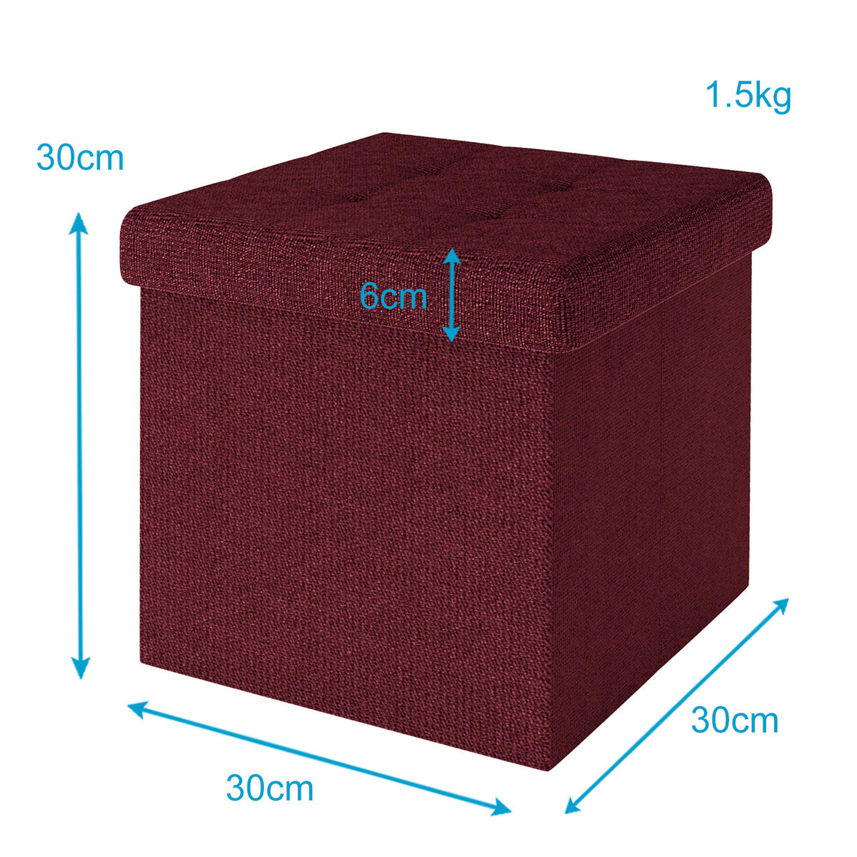 SITZWÜRFEL Faltbar 30/30/30 cm (Rot) - Bordeaux, Textil (30/30/30cm) - Intirilife