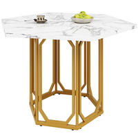 ESSTISCH 110,2/95,4/75,5 cm Gold mit Marmoroptik aus MDF und Metall - Goldfarben, Holzwerkstoff (110.2/95.4/75.5cm) - OKWISH