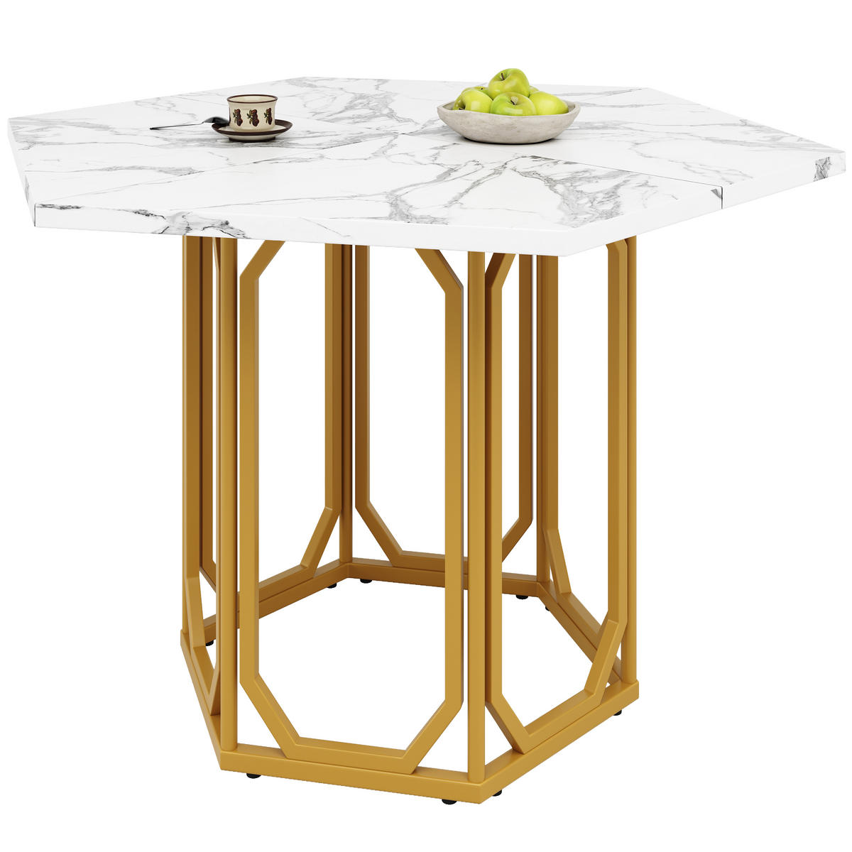 ESSTISCH 110,2/95,4/75,5 cm Gold mit Marmoroptik aus MDF und Metall - Goldfarben, Holzwerkstoff (110.2/95.4/75.5cm) - OKWISH