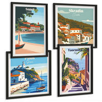 BILDER SET 4er Set - 50x50 cm & 40x60 cm Schwarzer Rahmen - Illustrationen von Küstenstädten - Schwarz, Kunststoff (50/50cm) - TULUP
