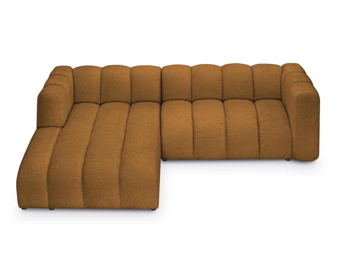 ECKSOFA Links Strukturstoff Orange - Terracotta/Schwarz, Holzwerkstoff/Kunststoff (224/166cm) - LaMiaSofa