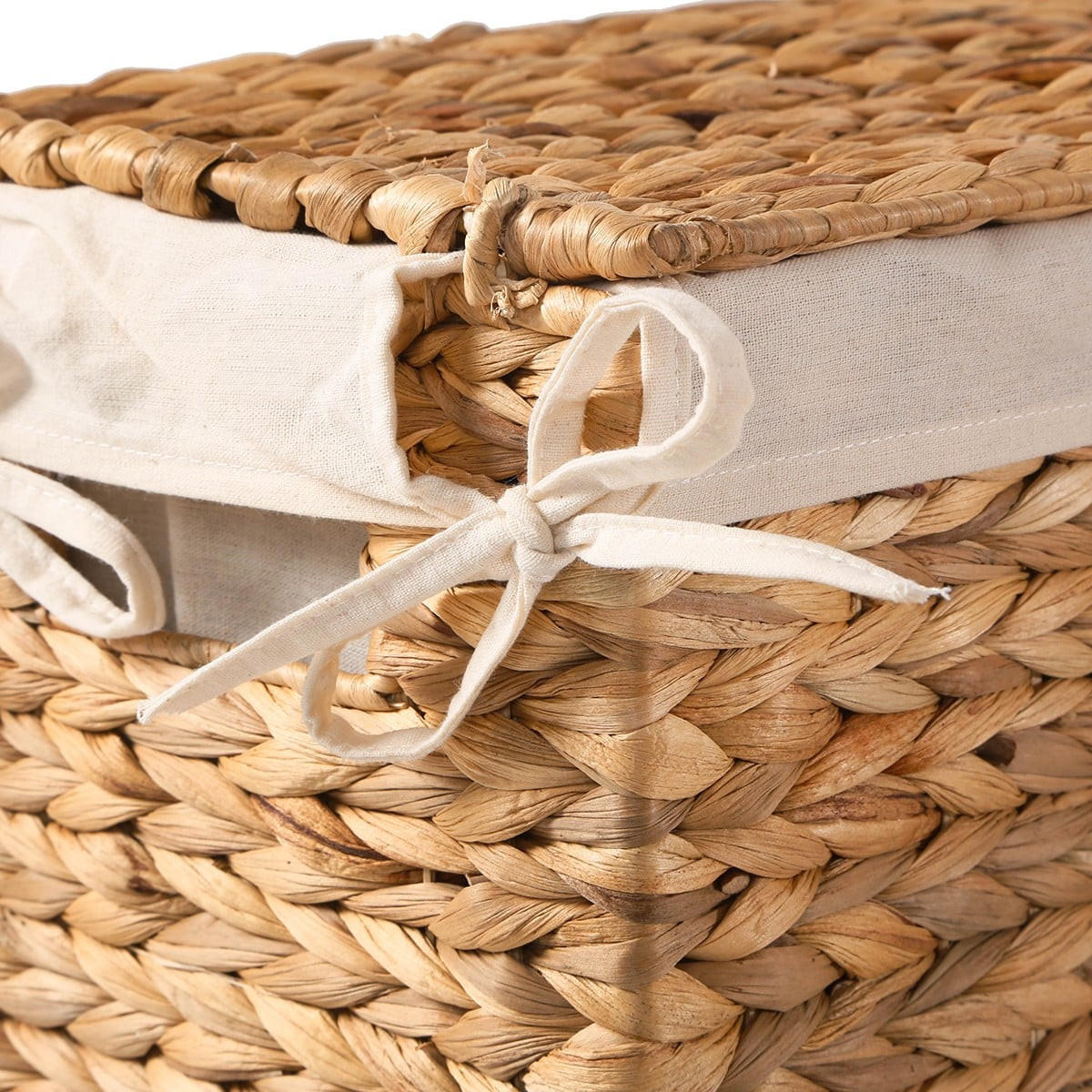 WÄSCHEKORB mit Deckel aus Wasserhyazinthe 45/60/21 cm - Beige, Naturmaterialien (45/60/47cm) - Calicosy