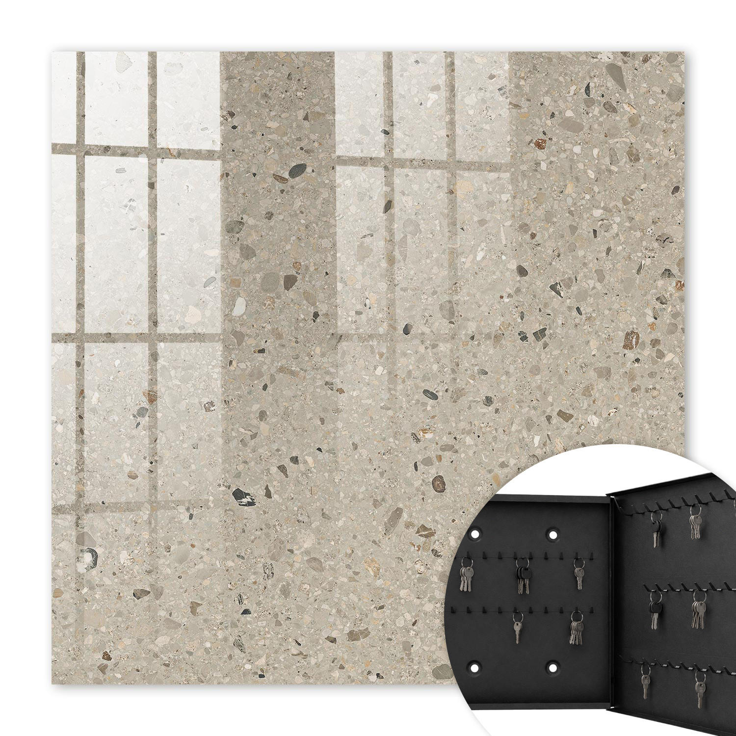 SCHLÜSSELBOX Schwarz 30x30 cm- Türöffnung nach rechts - Kieselstruktur - Beige, Metall (30/30/5cm) - TULUP