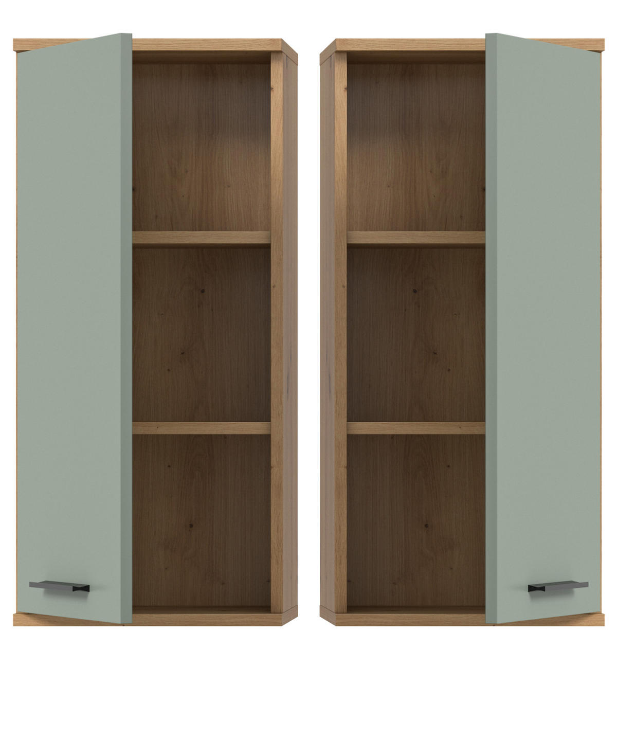 HÄNGESCHRANK Salbei, Artisan Eiche 35 x 77 cm, Badschrank hängend - Salbeigrün/Schwarz, Holzwerkstoff/Kunststoff (35/77/25cm) - Inn.Furn