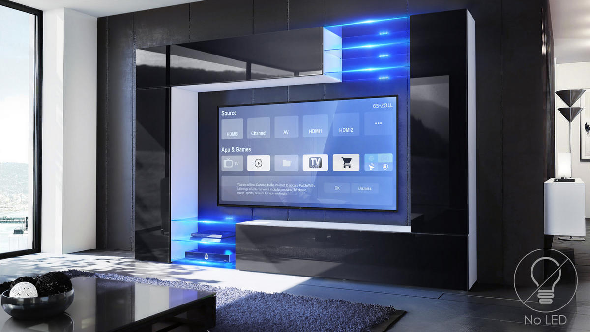 WOHNWAND Mirage Front in Schwarz Hochglanz - Schwarz Hochglanz, Holzwerkstoff (262/182.5/39cm) - Vladon