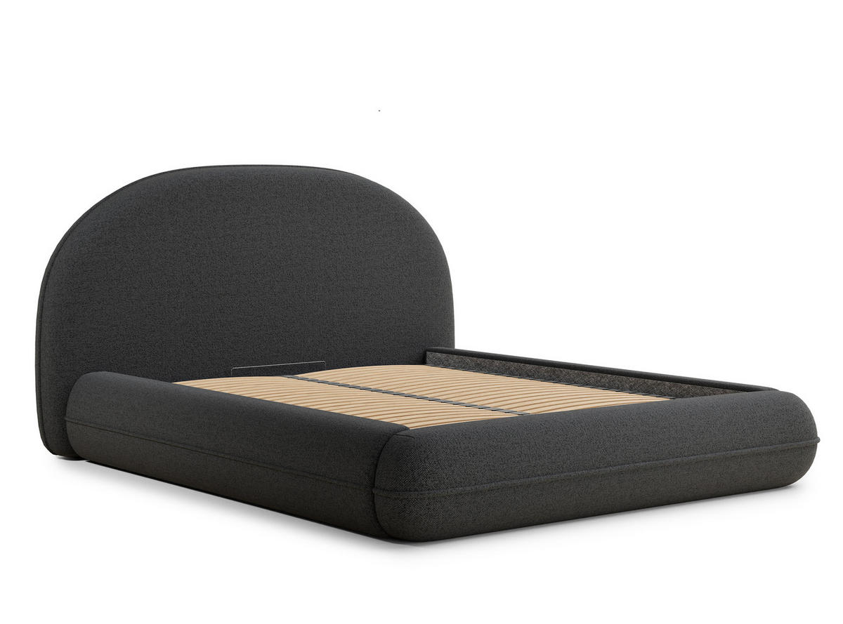 POLSTERBETT Koji Graphit 140/200 cm im Webstoff - Schwarz/Graphitfarben, Holz/Holzwerkstoff (140/200cm) - Maison de Reve