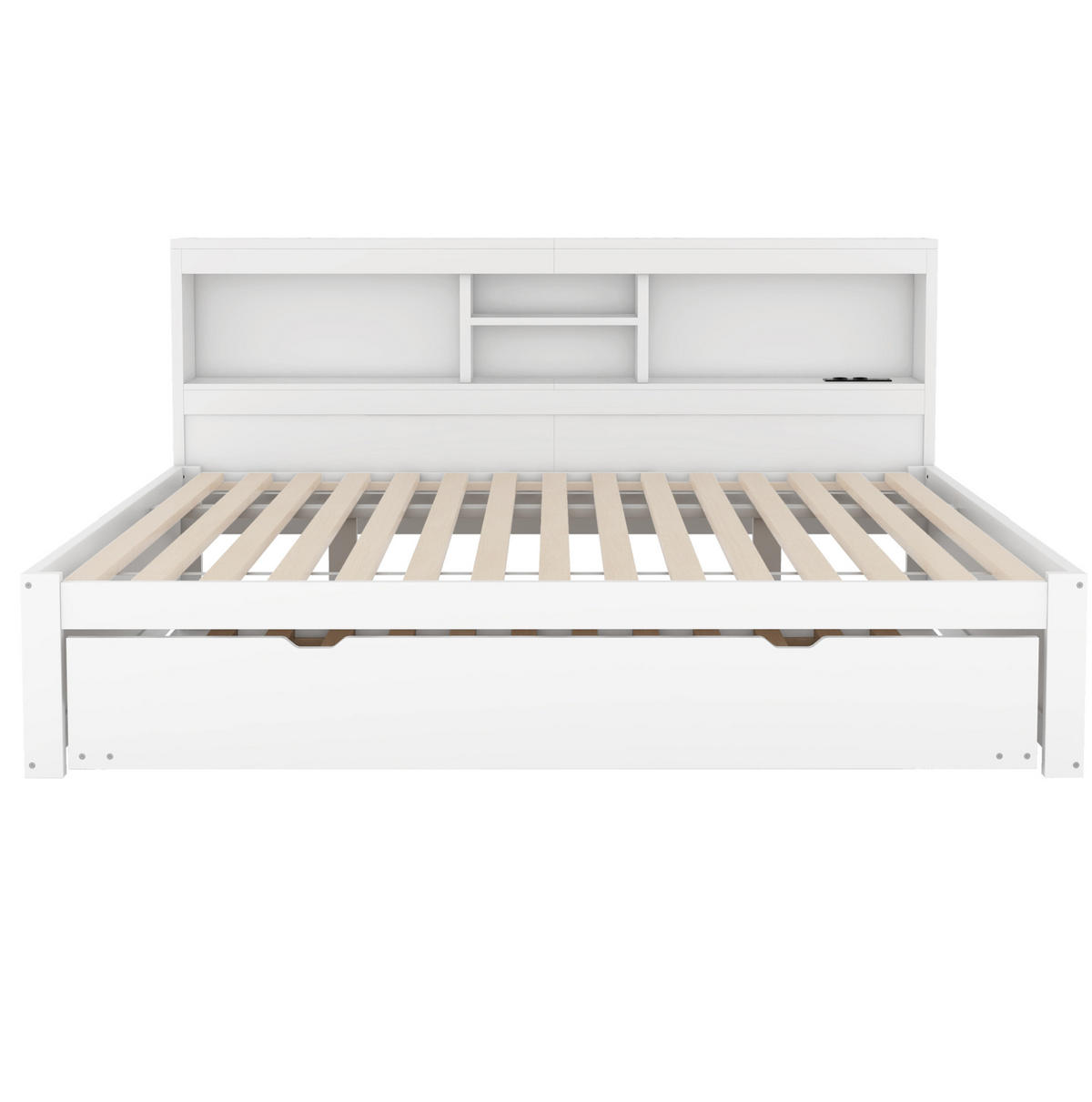 POLSTERBETT aus Spanplatte 140x200 cm in Weiß mit LED, USB, Steckdose & Ausziehbett - Weiß, Holzwerkstoff (140/200cm) - Modfu