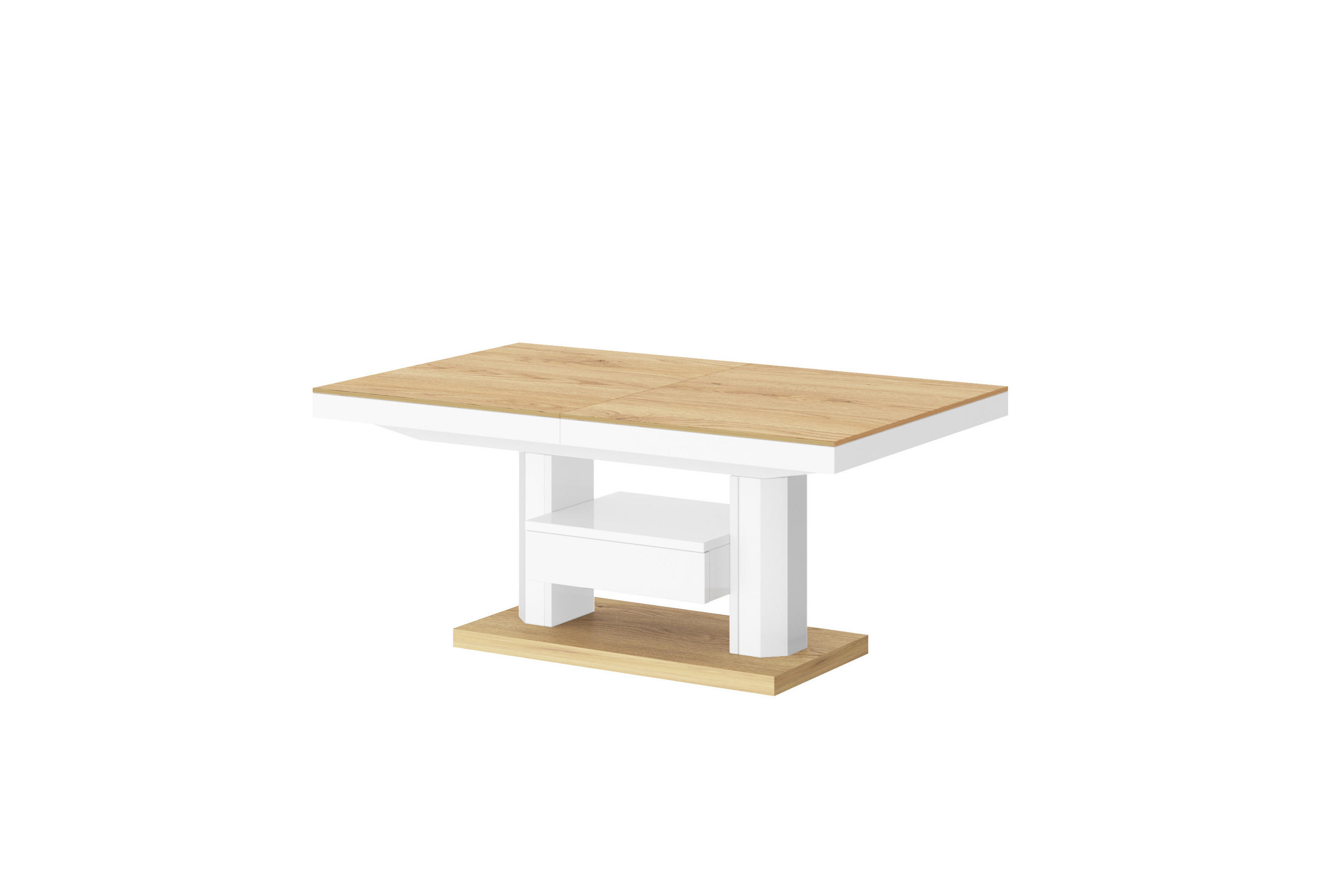 COUCHTISCH rechteckig höhenverstellbar ausziehbar Schublade 120/75/56 cm - Weiß Hochglanz/Eichefarben, Holzwerkstoff (75/120/56cm) - designimpex
