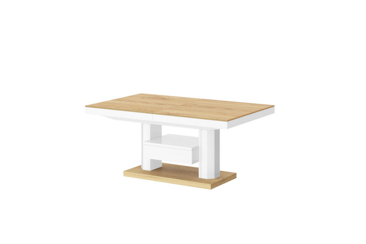 COUCHTISCH rechteckig höhenverstellbar ausziehbar Schublade 120/75/56 cm - Weiß Hochglanz/Eichefarben, Holzwerkstoff (75/120/56cm) - designimpex