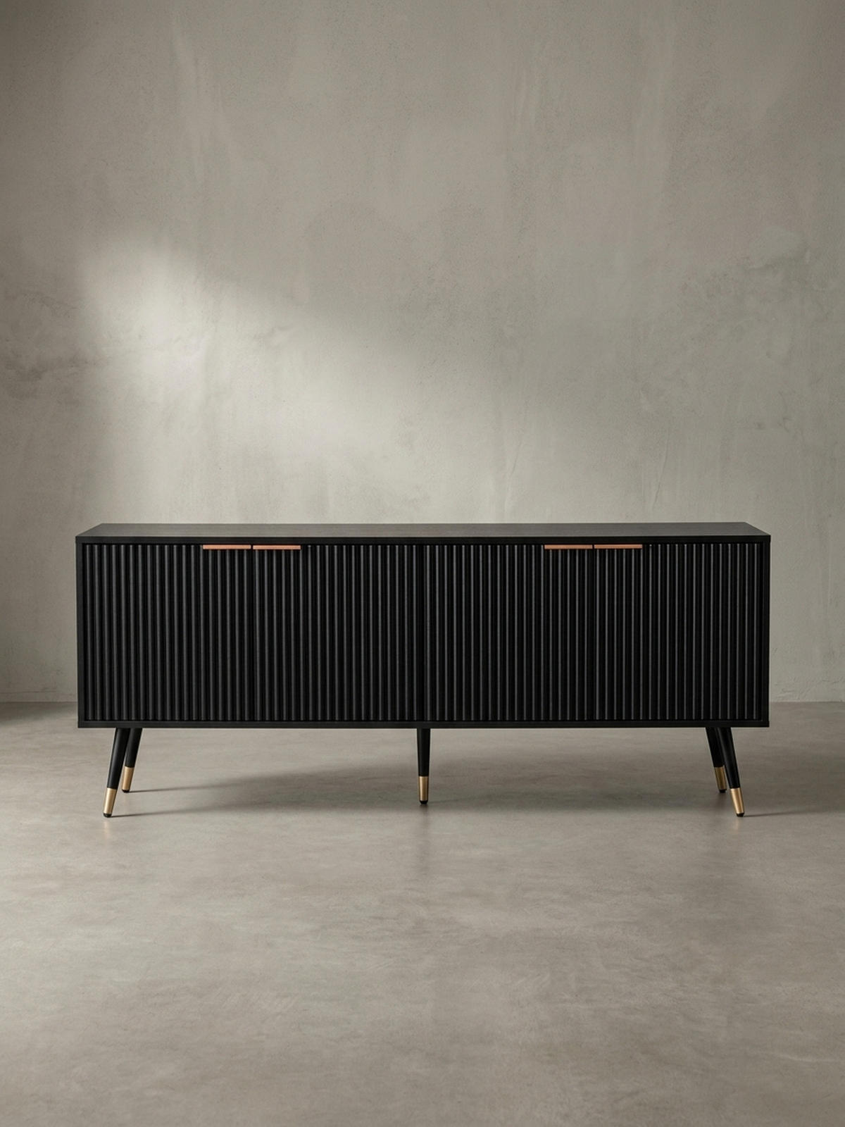 LOWBOARD Schwarz Eiche-Dekor Modern Stil 150x60x39 cm mit Türen - Schwarz, Holzwerkstoff/Metall (150/60/39cm) - KADIMA DESIGN