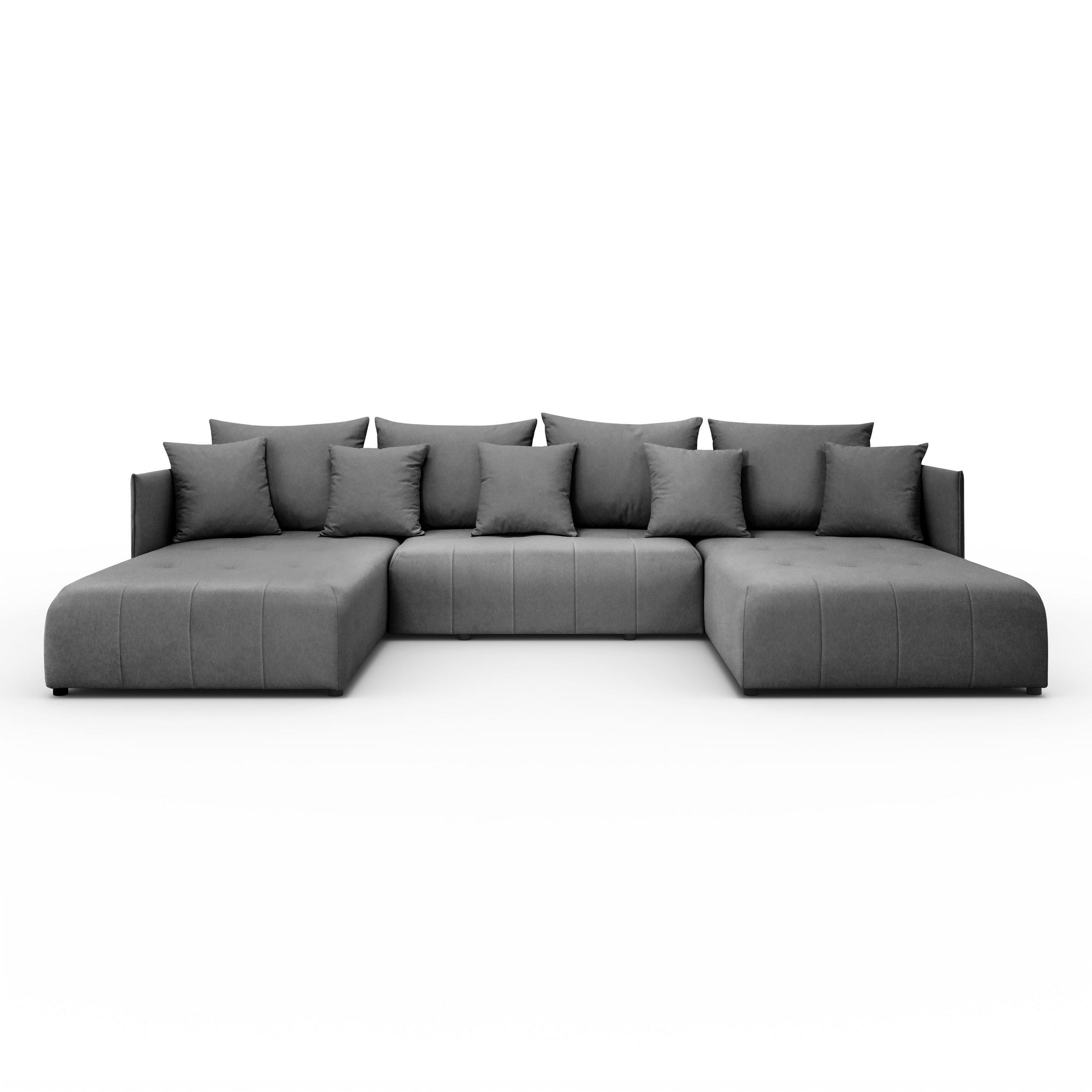 WOHNLANDSCHAFT Hanna in U-Form 348 x 188cm Schlaffunktion Bettkasten, 5 Sitzer, Schlafsofa, dunkelgrau - Dunkelgrau, Kunststoff (348/93/188cm) - Margaret Hadas24