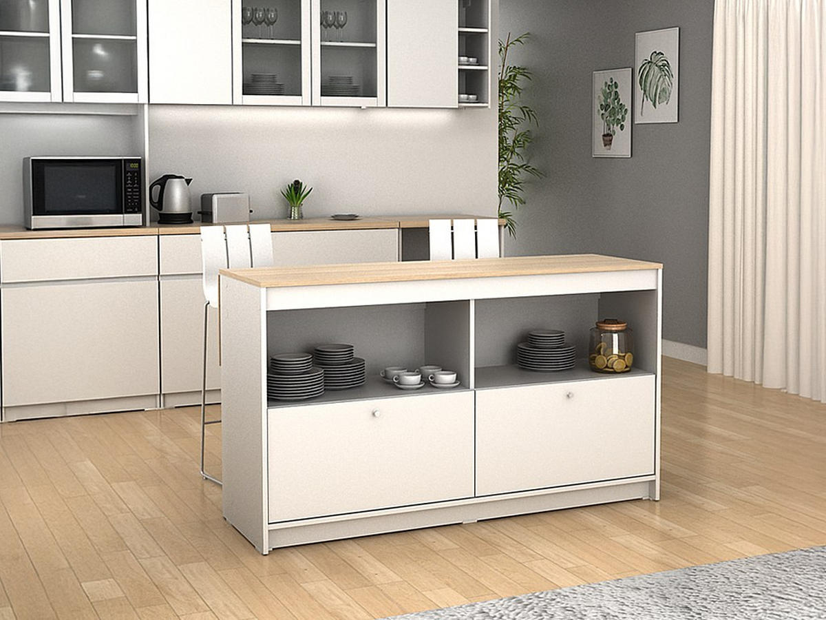 KÜCHENINSEL - 2 -Sitzer - MDF - naturfarben hell, weiß - TEKYNA - Naturfarben, Holz (140/81/75cm) - Vente-Unique