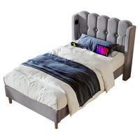 POLSTERBETT 90/200 cm Grau mit Matratze und USB- und Type-C-Anschlüssen - Grau, Textil (90/200cm) - Flora Grace