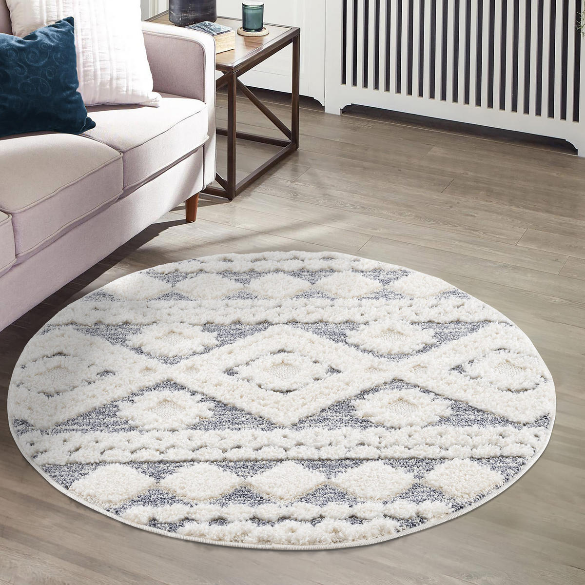 HOCHFLOR-TEPPICH Focus 3005 Grau 120 cm Rund - Creme/Grau, Textil (120/120cm) - carpet city