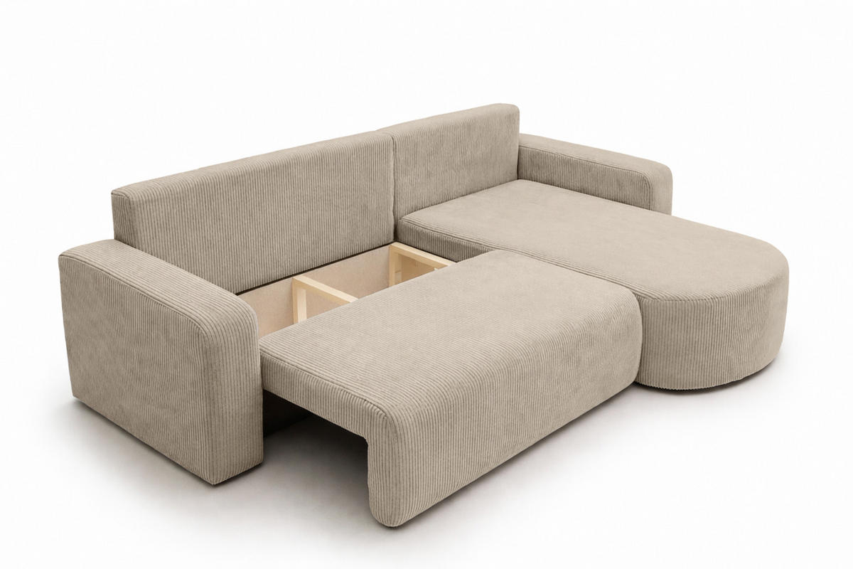 ECKSOFA Mit Schlaffunktion, Cordstoff Poso, Dunkelbeige, Rechts, ROUND ONE XL - Beige, Holz (271/175cm) - Kaiser Möbel