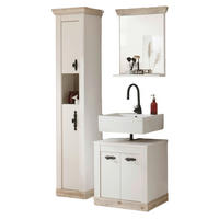 BADKOMBINATION Pinie weiß, Oslo Pinie Landhaus, Badmöbel Set 3-tlg., 122 x 200 cm - Dunkelgrau/Weiß, Holzwerkstoff/Metall (122/200/46cm) - Furn.Design