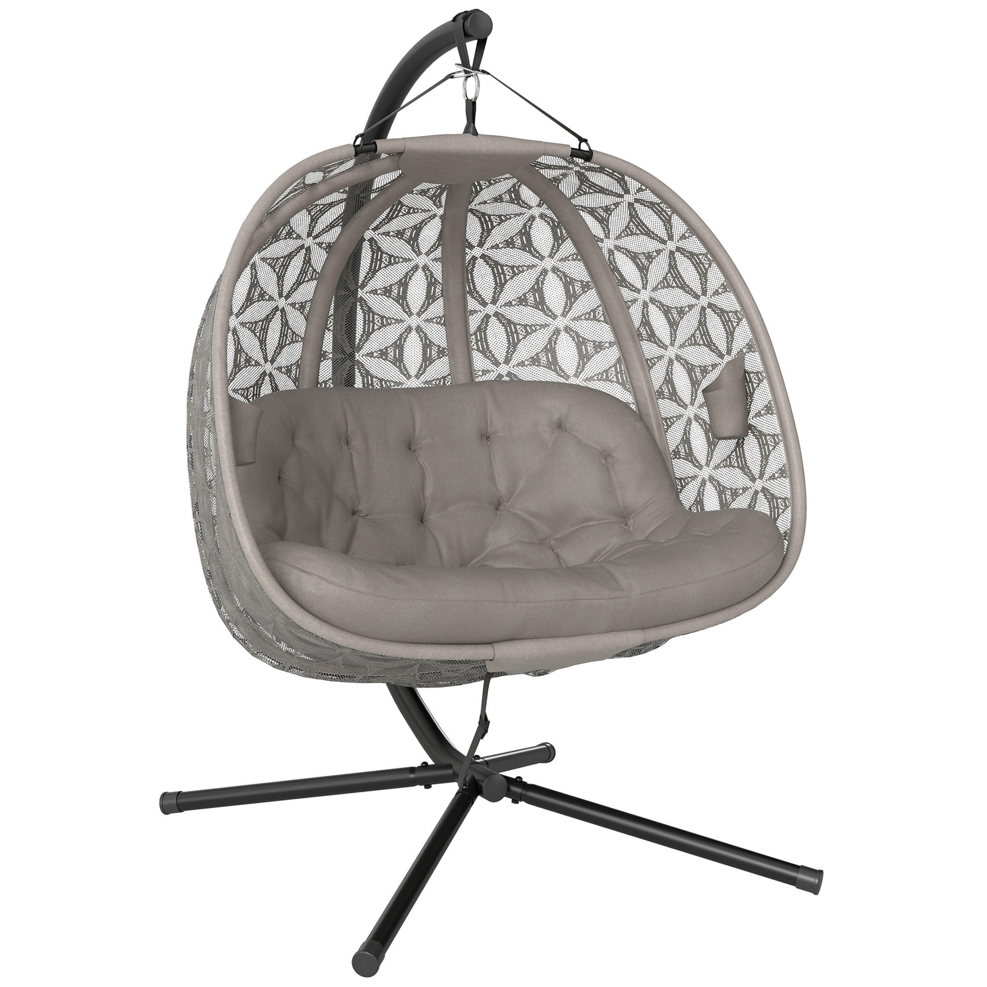 HÄNGESESSEL Mit Gestell DE-07068 mit Becherhaltern, Sicherheitsgurt - Sandfarben, Metall (126/176/126cm) - ComfortXL