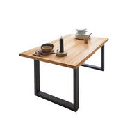 ESSTISCH Baumkante massiv Wildeiche schwarz SESSA 80 cm - Beige/Schwarz, Holz/Metall (80/80/77cm) - SAM