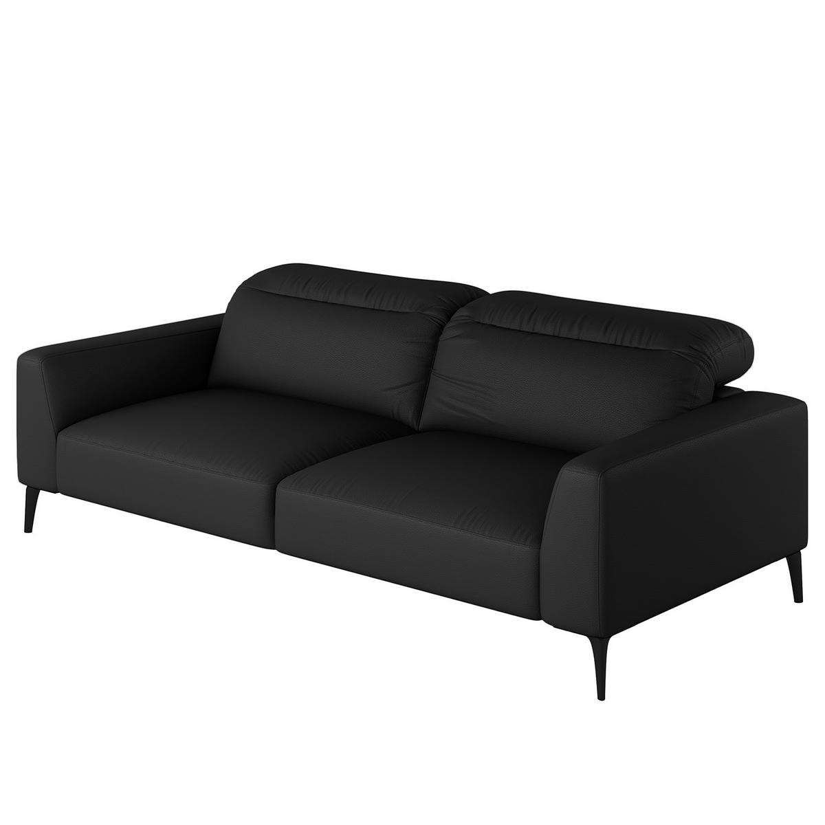 3-SITZER SOFA - Schwarz, Leder/Metall (233/73/107cm) - home24