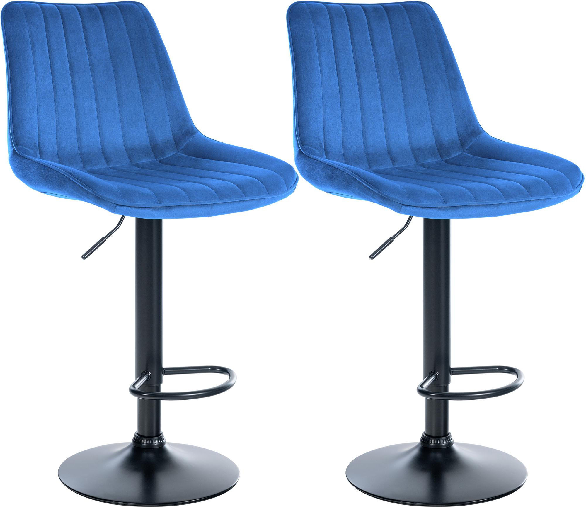 BARHOCKER 2er Set Samt Blau - Blau, Textil/Metall (49.5/91/50cm) - CLP