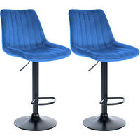BARHOCKER 2er Set Samt Blau - Blau, Textil/Metall (49.5/91/50cm) - CLP