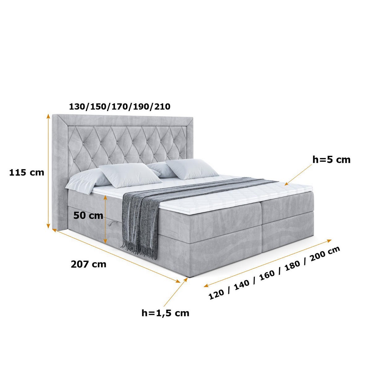 BOXBETT mit H3-Matratze und Lattenrost - NOEL - 180x200 Hellgrau - Hellgrau, Holzwerkstoff (180/200cm) - ALTDECOR