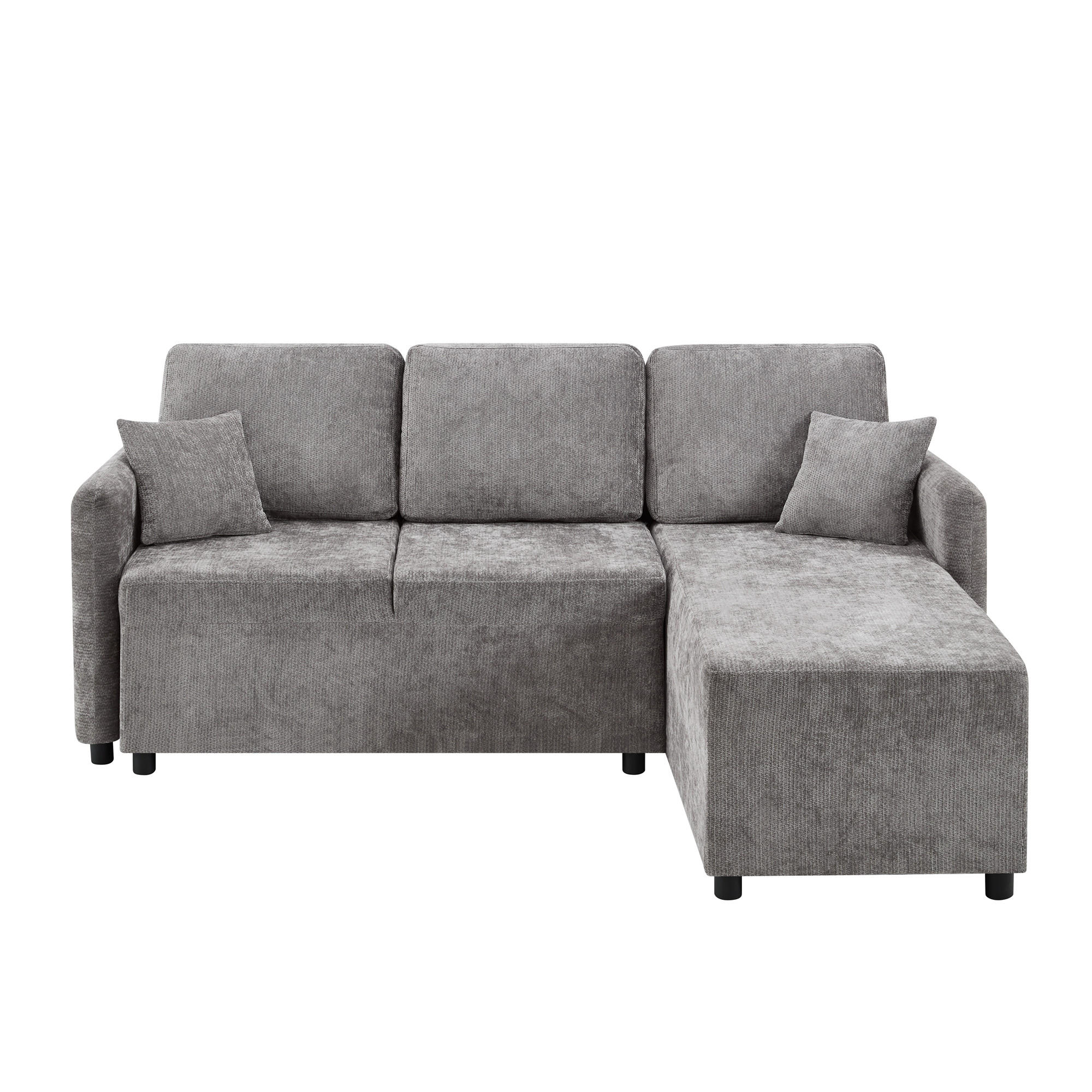 ECKSOFA 187.5/144/85.5 cm Grau Chenille mit 2 Kissen - Grau, Holz/Textil (187.5/144cm) - Oxeza