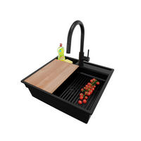 GRANITSPÜLE Oslo Pocket, 2-er set Alles Schwarz 58/53 cm 1 Becken + Küchenarmatur 40/20 cm + Ablauf-Set + Küchenzubehörset ab 60er Unterschrank - Beige/Schwarz, Kunststoff (58/20/53cm) - Primagran