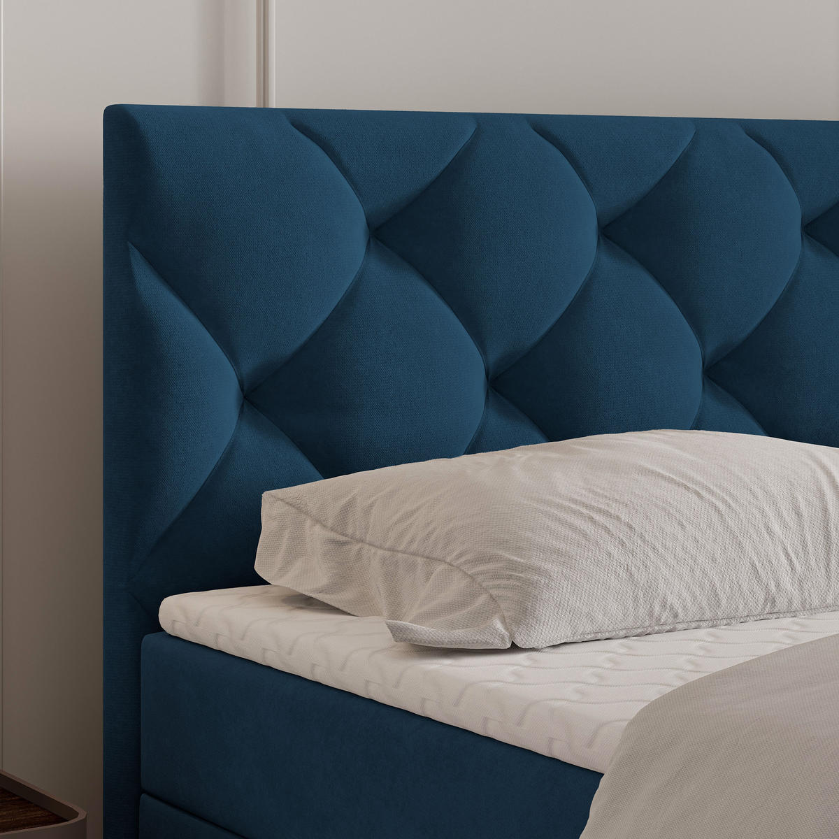 BOXBETT ROVARI 180x200 cm mit Matratze und Topper - Blau - Blau, Holz (180/200cm) - MASSENO