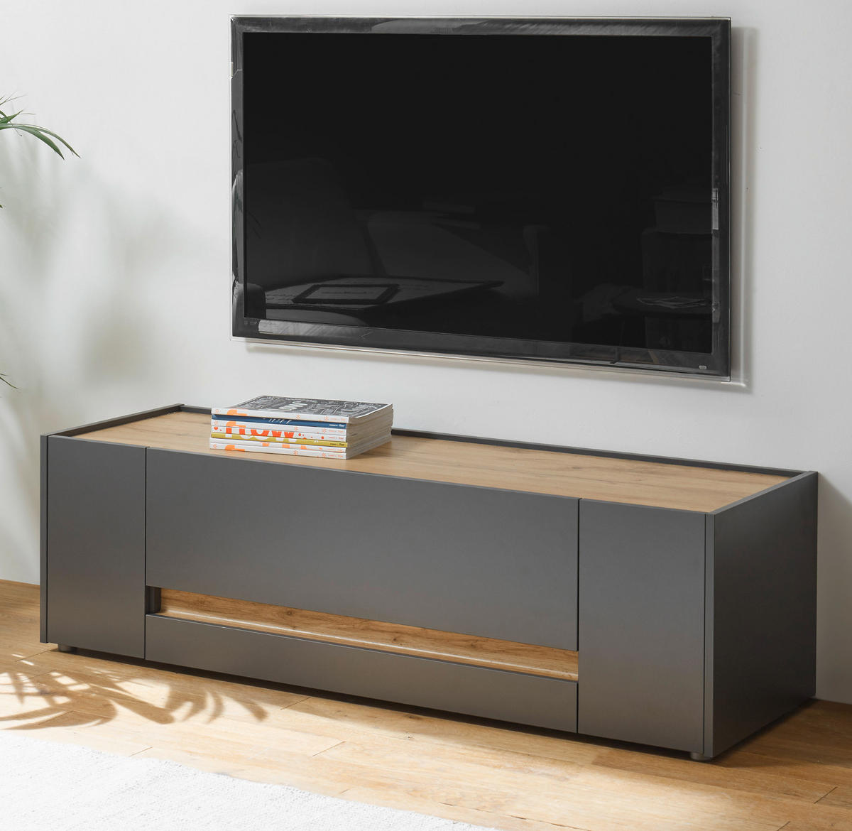 TV-LOWBOARD grau matt, Eiche Wotan 140 cm, TV-Unterteil mit Schubkasten - Eiche Wotan/Grau, Holzwerkstoff/Kunststoff (140/40/45cm) - Furn.Design