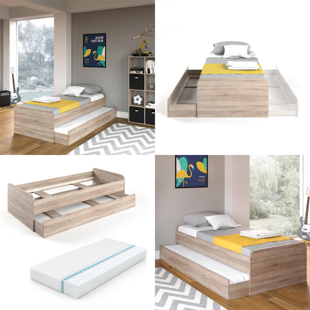 AUSZIEHBETT Enzo Sonoma 90x200 cm mit Matratze - Sonoma Eiche, Holzwerkstoff (203.2/52.4/94cm) - VitaliSpa