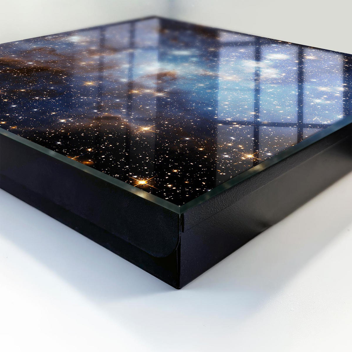 SCHLÜSSELBOX Schwarz 30x30 cm- Türöffnung nach rechts - Kosmischer Raum - Blau, Metall (30/30/5cm) - TULUP