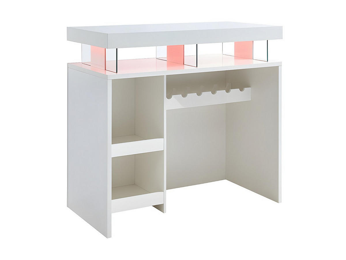 LED Hausbar - Hochglanz - MDF - Weiß - FABIO - Weiß, Holz (120/110/60cm) - Vente-Unique