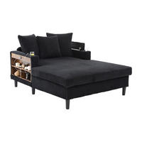 CHAISELONGUE mit LED, USB und Stauraum 129 x 170 x 70 cm Cord Black - Schwarz, Holz (170/70/129cm) - Meubliv