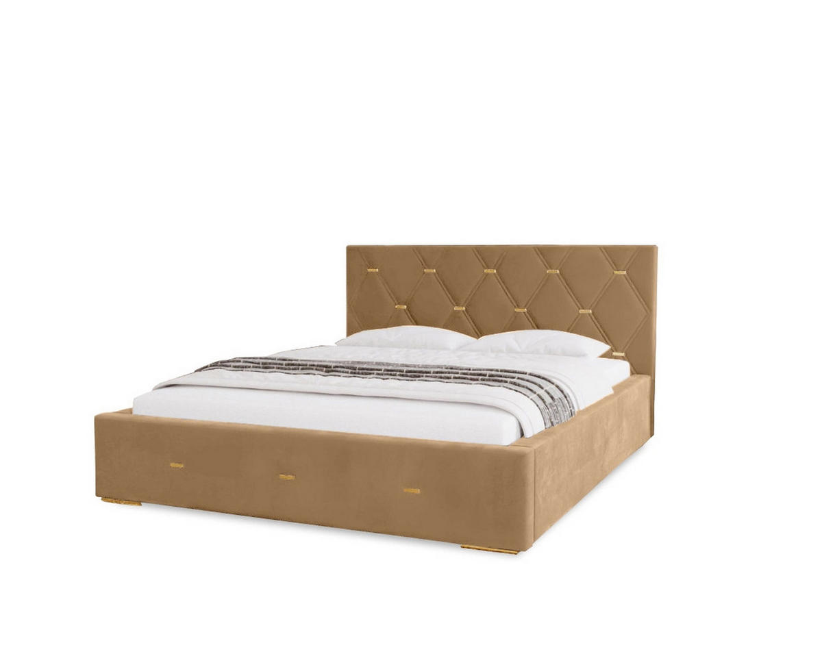 POLSTERBETT Golden Premium 160x200 cm, Doppelbett mit Bettkasten, Lattenrost und Matratze, Velourstoff: Beige - Beige, Holz/Textil (160/200cm) - Marpur