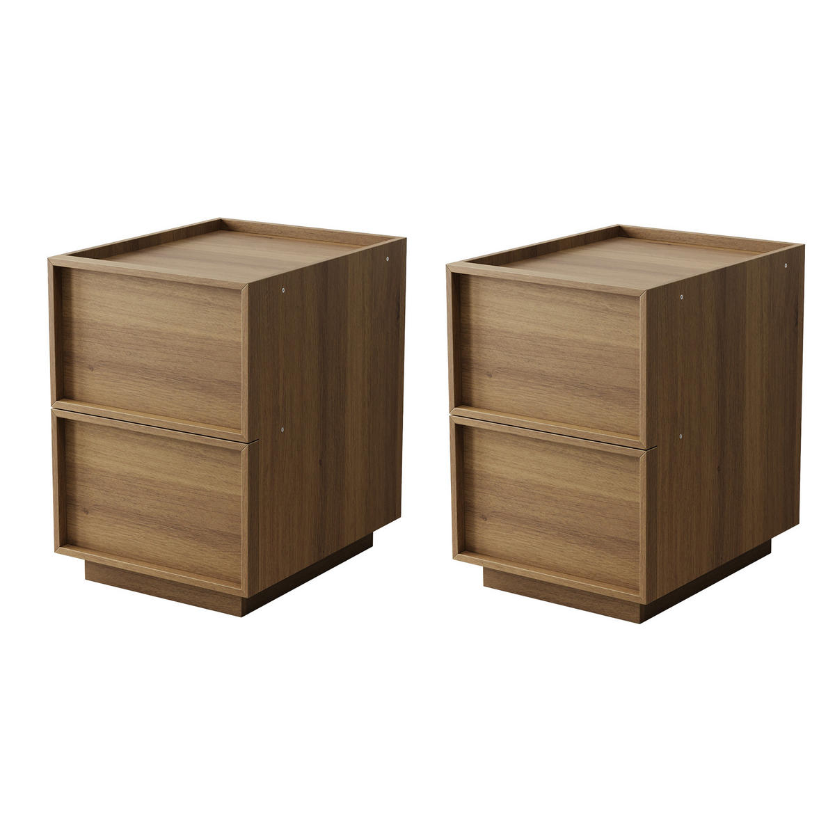 NACHTTISCH aus MDF und Holzwerkstoff 38x48x50 cm Eichefarben mit 2 Schubladen und griffloser Front - Nussbaumfarben, Holzwerkstoff (38/54/45cm) - Modfu