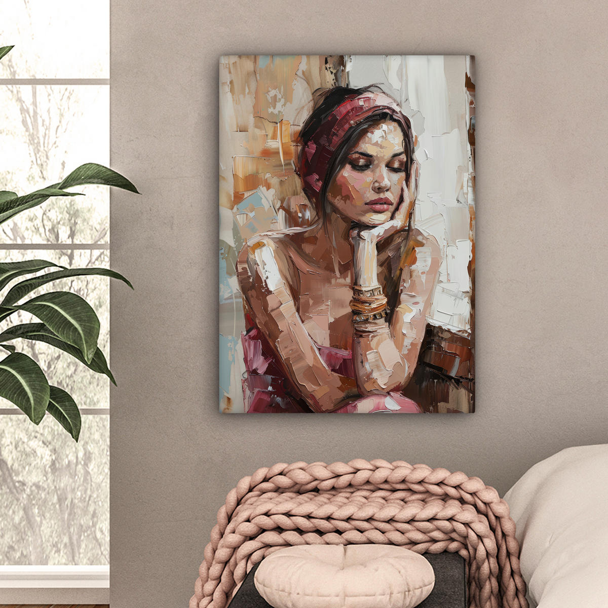 LEINWANDBILD Frau - Lackierung - Porträt - Modern Wandbild Wohnzimmer 60x80 cm - Altrosa, Textil (60/80cm) - MuchoWow