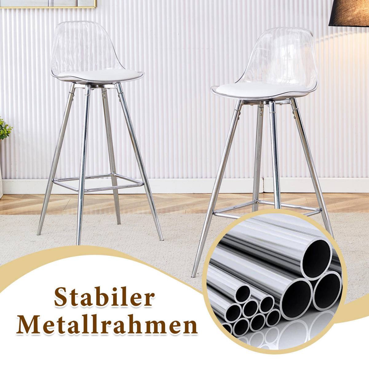 BARHOCKER Transparent mit Fußstütze und Metallgestell - Klar, Metall (33/96.5/38cm) - MIVRAY