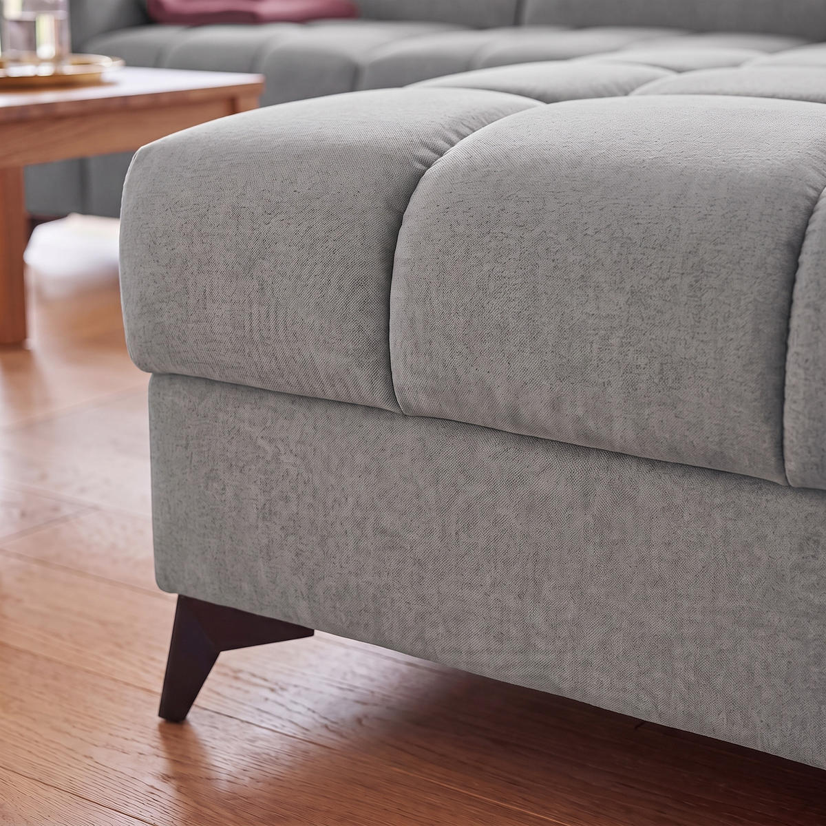 ECKSOFA PUDDING L Rechts mit Schlaffunktion 125x195 Velours Grau - Schwarz/Grau, Holz/Textil (275/203cm) - Muffo