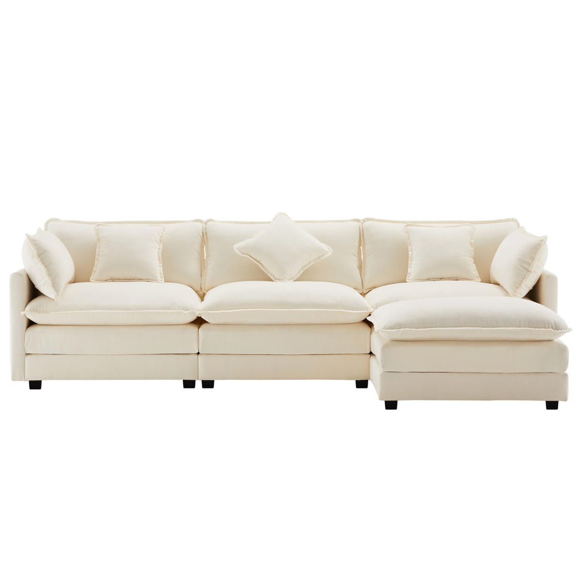 ECKSOFA 283/147/84 cm Beige aus Chenille mit Hocker - Beige, Textil (147/283cm) - OKWISH