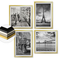 WANDBILDER 4er Set - 50x50 cm & 40x60 cm Goldrahmen - Stadtansichten, Brücken, Eiffelturm, Auto - Goldfarben, Kunststoff (50/50cm) - ArtPrintCave