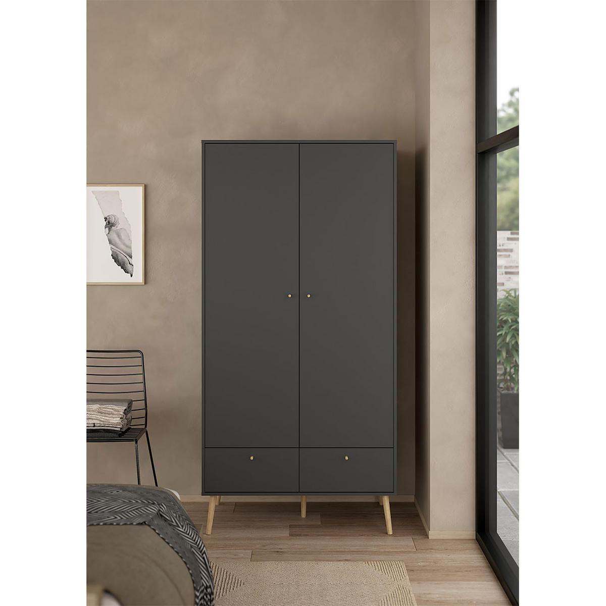 KLEIDERSCHRANK, Bodo, Grau, Holzwerkstoff, 99 x 59 x 201 cm - Grau, Holzwerkstoff (99/201/59cm) - ebuy24