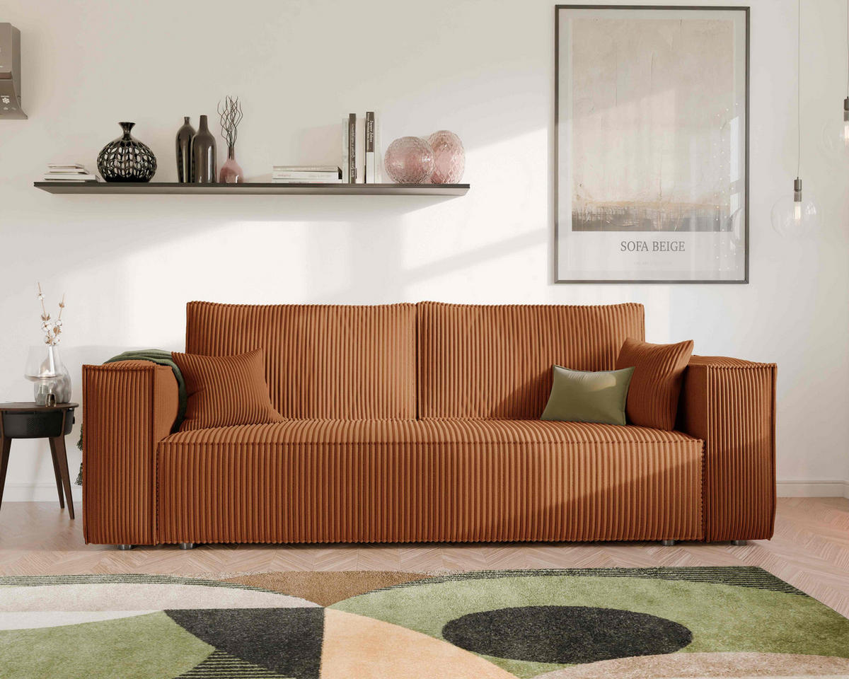 SOFA mit Schlaffunktion und Bettkasten, Ziegelrot - Orange, Holzwerkstoff/Textil (240/84/105cm) - Idohome