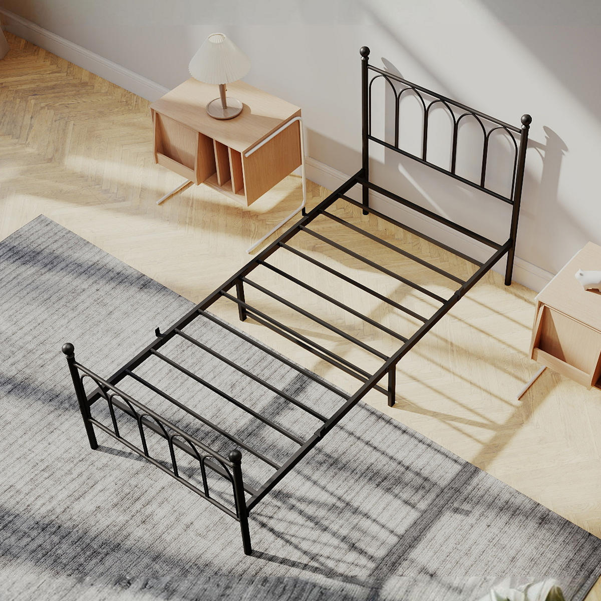 KOVOVÁ POSTEL 90/200 cm s úložným prostorem pod postelí, postel pro mládež s roštem, černá - černá, kov (90/200cm) - STILVORA