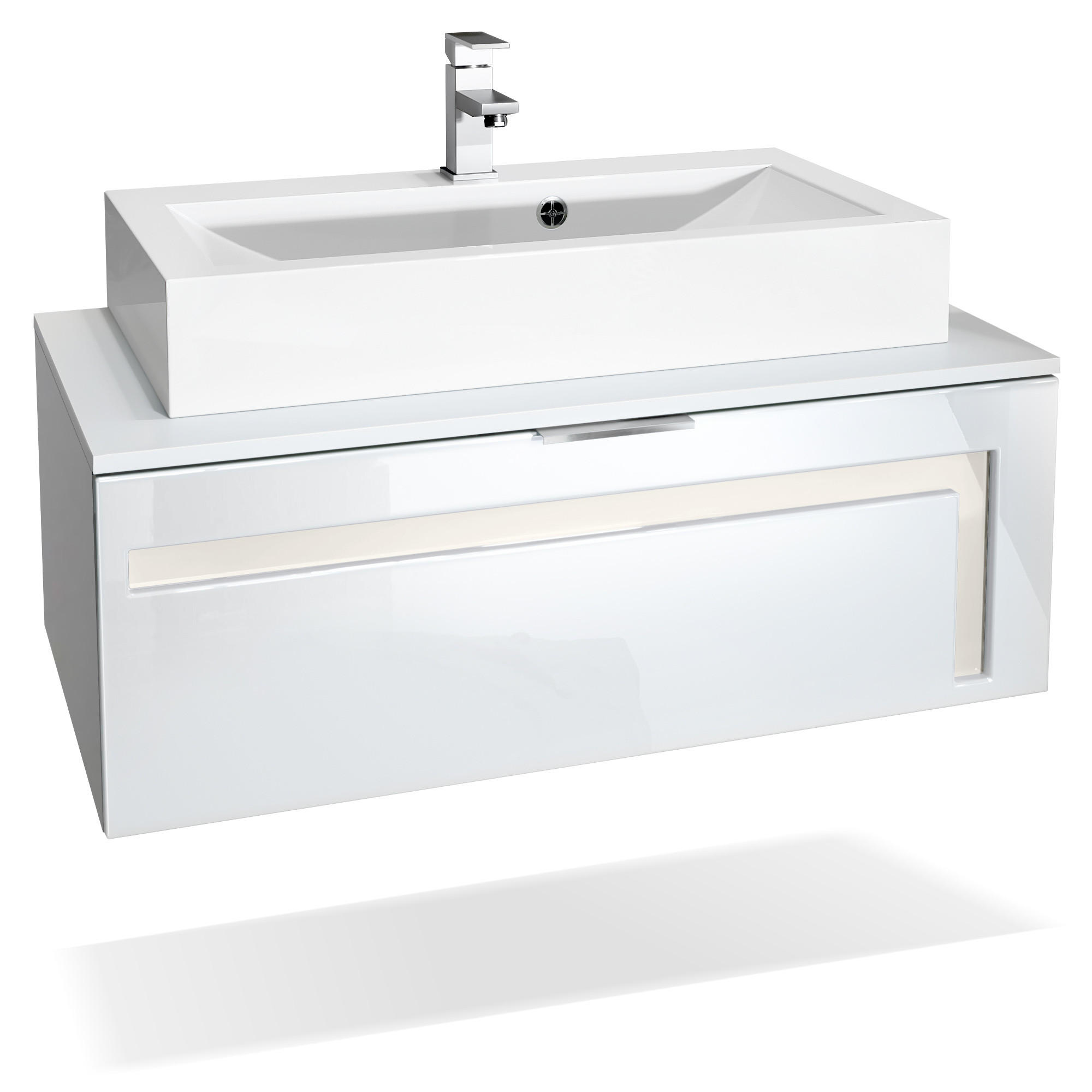 WASCHBECKENUNTERSCHRANK Aloha Absetzungen in Creme Hochglanz - Creme, Holzwerkstoff (96/36/51cm) - Vladon
