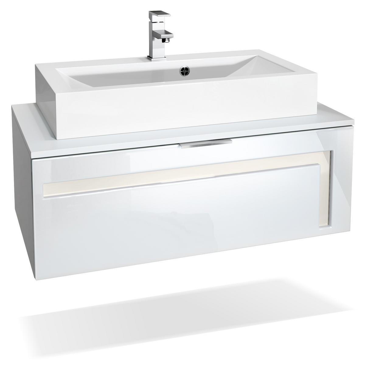 WASCHBECKENUNTERSCHRANK Aloha Absetzungen in Creme Hochglanz - Creme, Holzwerkstoff (96/36/51cm) - Vladon