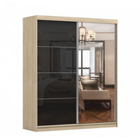 SCHWEBETÜRENSCHRANK Multi 31 Sonoma Eiche/Schwarz + Spiegel 183 cm - Schwarz/Alufarben, Glas/Holzwerkstoff (183/218/61cm) - imoebel24